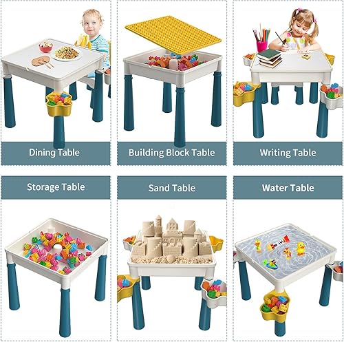 Miniatura 2 de burgkidz Kids 5-in-1 Multi Activity Table Set - Building Block Table with Storage - Play Table Includes 1 Chair and 128 Pieces Compatible Large
