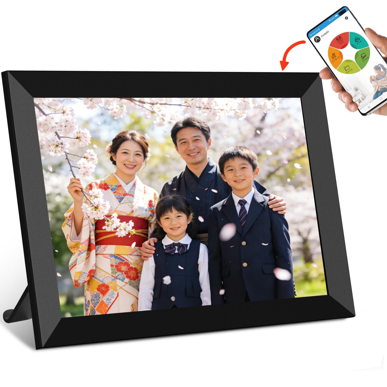 WiFiデジタルフォトフレーム 8インチタッチスクリーン WiFi機能 HD 1280×800解像度 IPS広視野角 SDカードUSBメモリ対応 写真動画音楽再生 スライドショー時計カレンダー アラーム機能 専用アプリ付き ギフトに最適 日本語取扱説明書 PSE認証済み