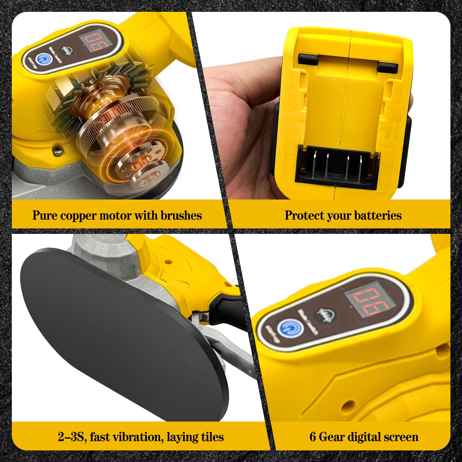 Strumento di vibrazione per piastrelle per batteria Dewalt 20V con ventosa da 19,5 cm, vibratore di livellamento per piastrelle e pareti in mattoni, ventosa per piastrelle con adsorbimento 200kg
