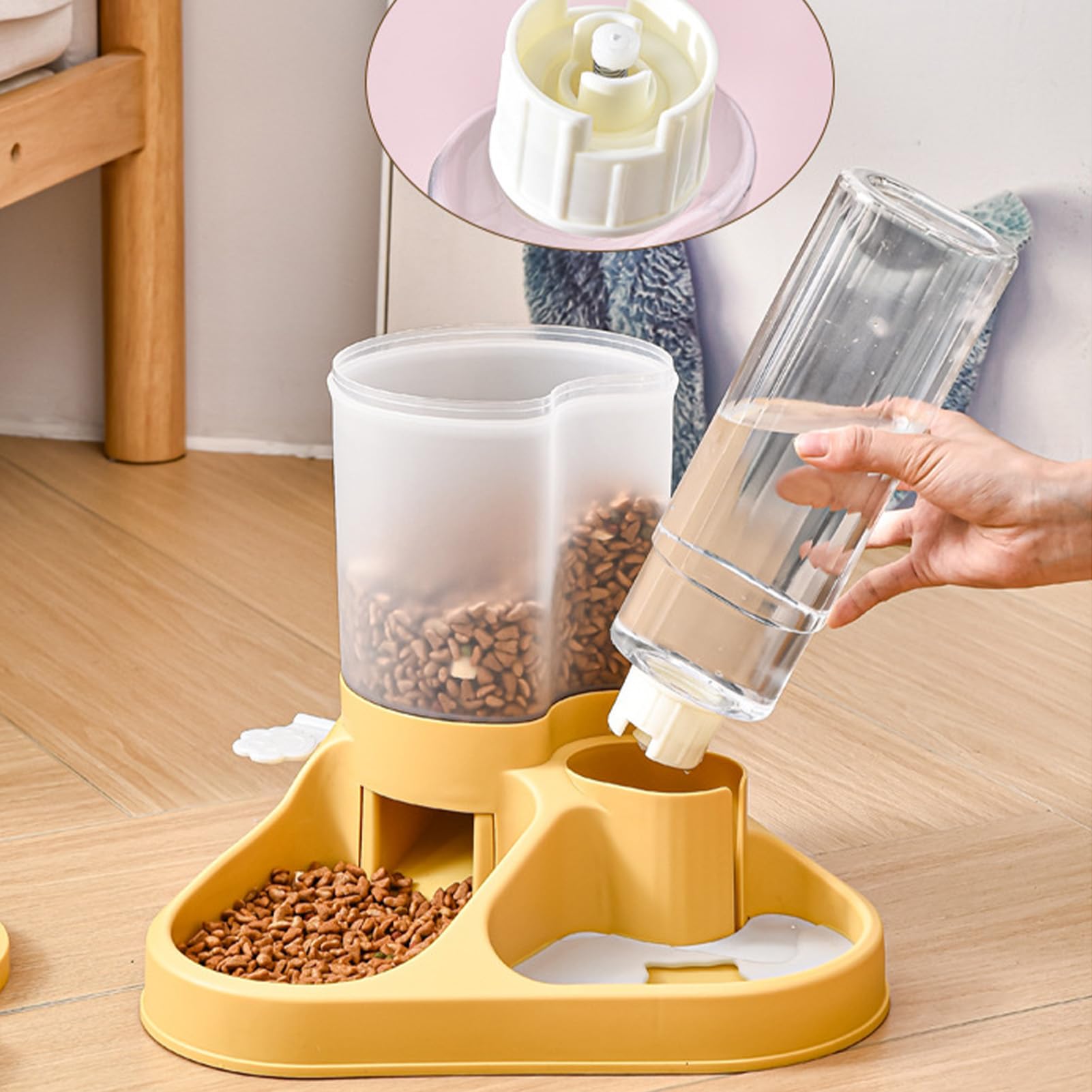 Comedero y Bebedero automático para Perros, dispensador de alimento y Agua para Mascotas de Gran Capacidad, diseño Transparente con Base Antideslizante para Perros, Gatos y