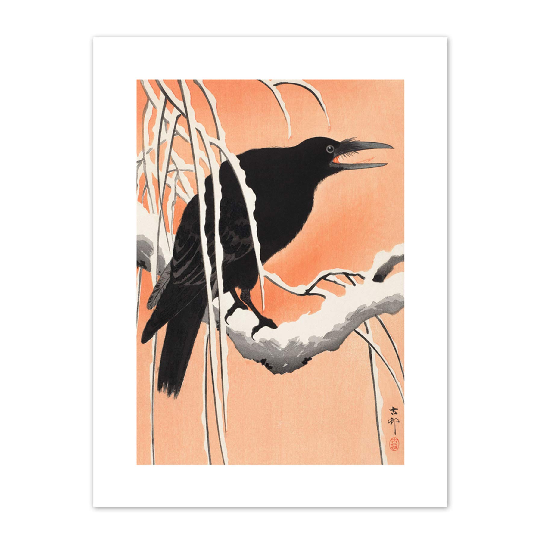 Wee Blue Coo Crow Snowy Branch Ohara Koson Art Print Canvas Premium Wall Decor Poster