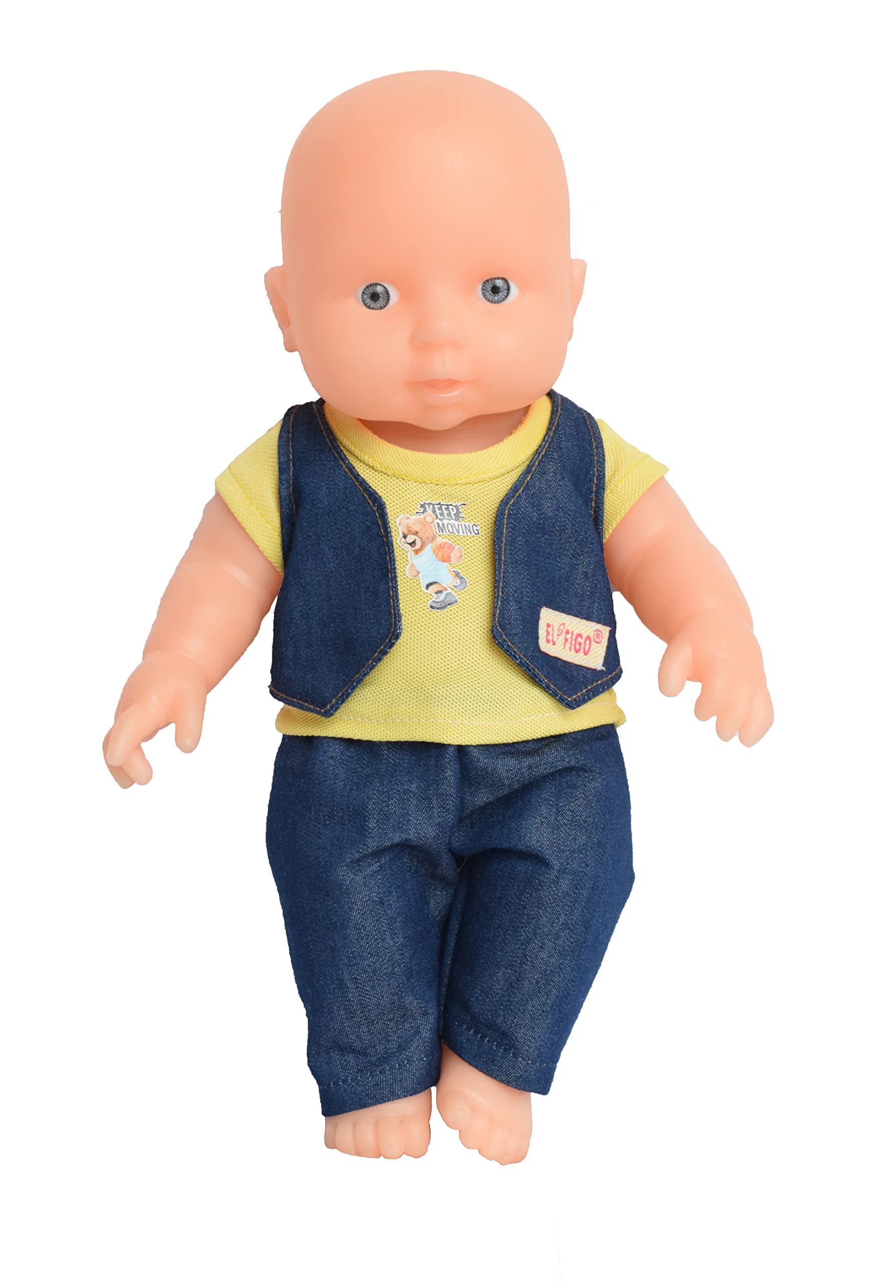 EL FIGO Cute Little Real Looking Doll in Denim Dress Doll for Kids (Rotatable Legs Arms with Removable Clothes Set 28 cm) (B0BTDS7328) Amazon Price History, Amazon Price Tracker