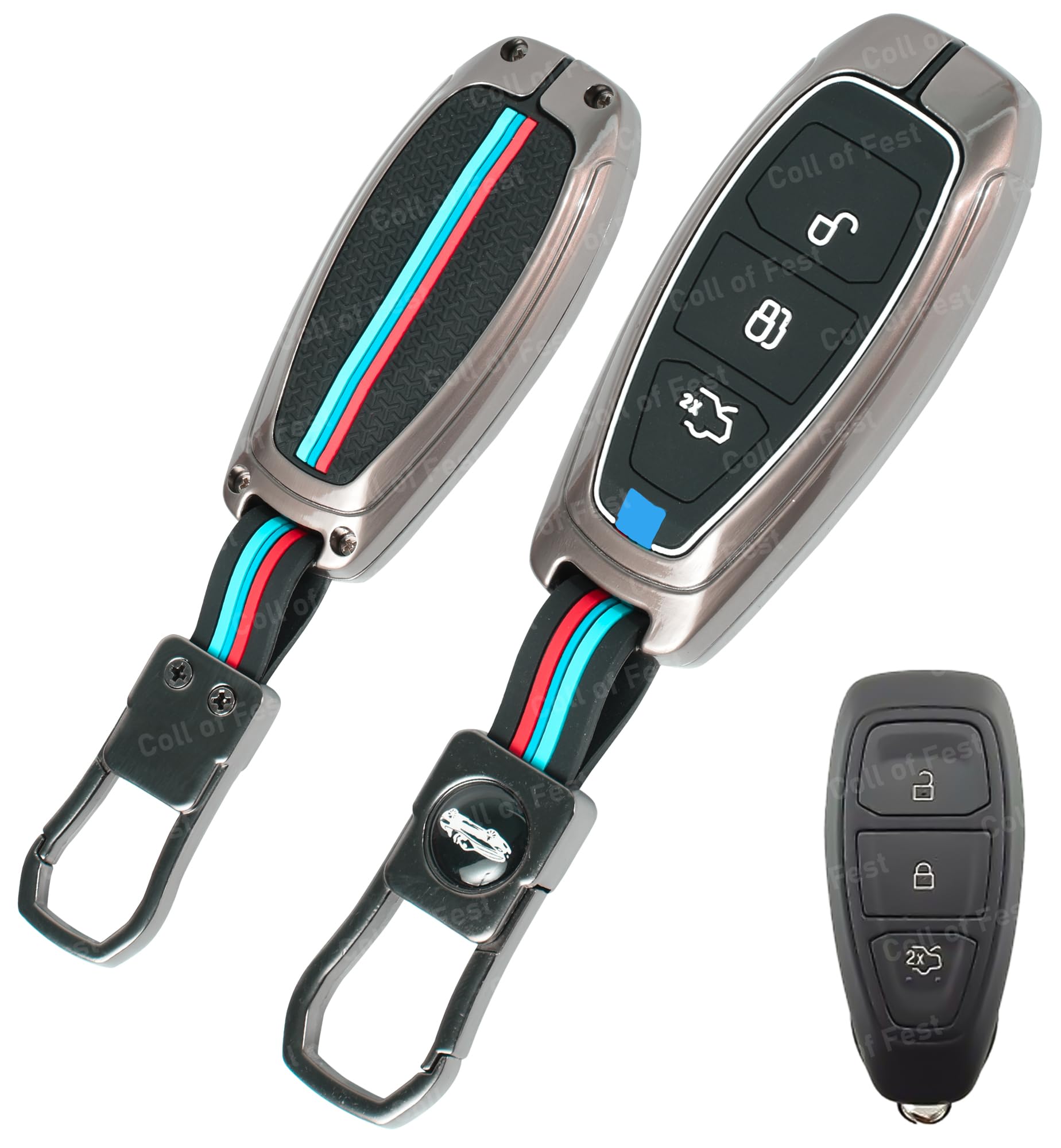 Coll of Fest® Metal Silicon Key Cover Compatible for Ford EcoSport Premium for 3 Button Smart Key Metal & Silicon Protection Special Feature Visible in Low-Light Conditions-image-42
