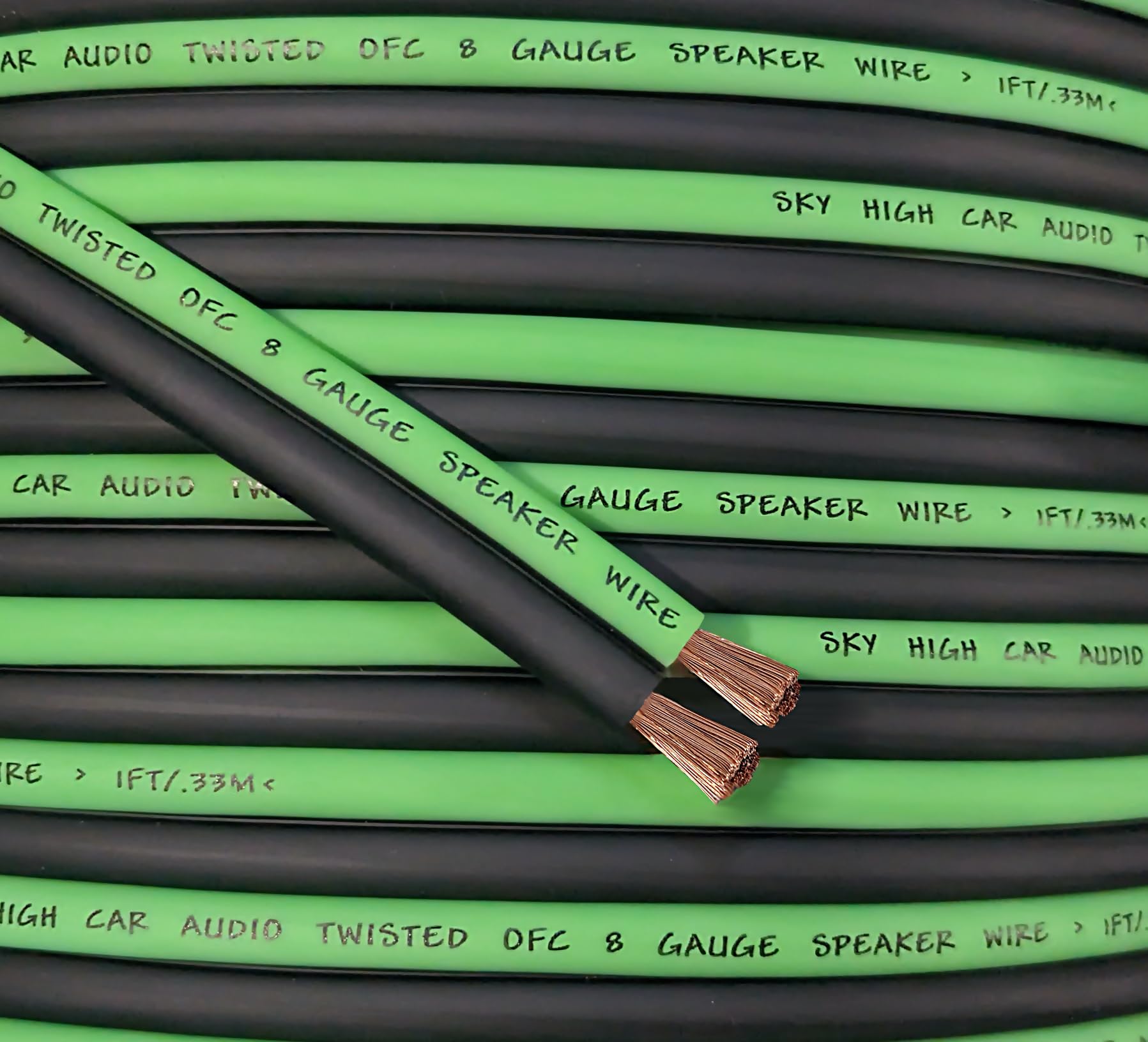 5' feet OFC True 8 Gauge AWG Oxygen Free Copper Speaker Wire GR/BK Car Home Audio