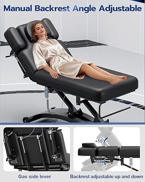 SyyBhb Professional Hi-Lo Electric Lift Massage Table, Hydraulic Adjustable Backrest Downward for Acupuncture Treatment/Facial/Beauty/Spa/Physical Therapy
