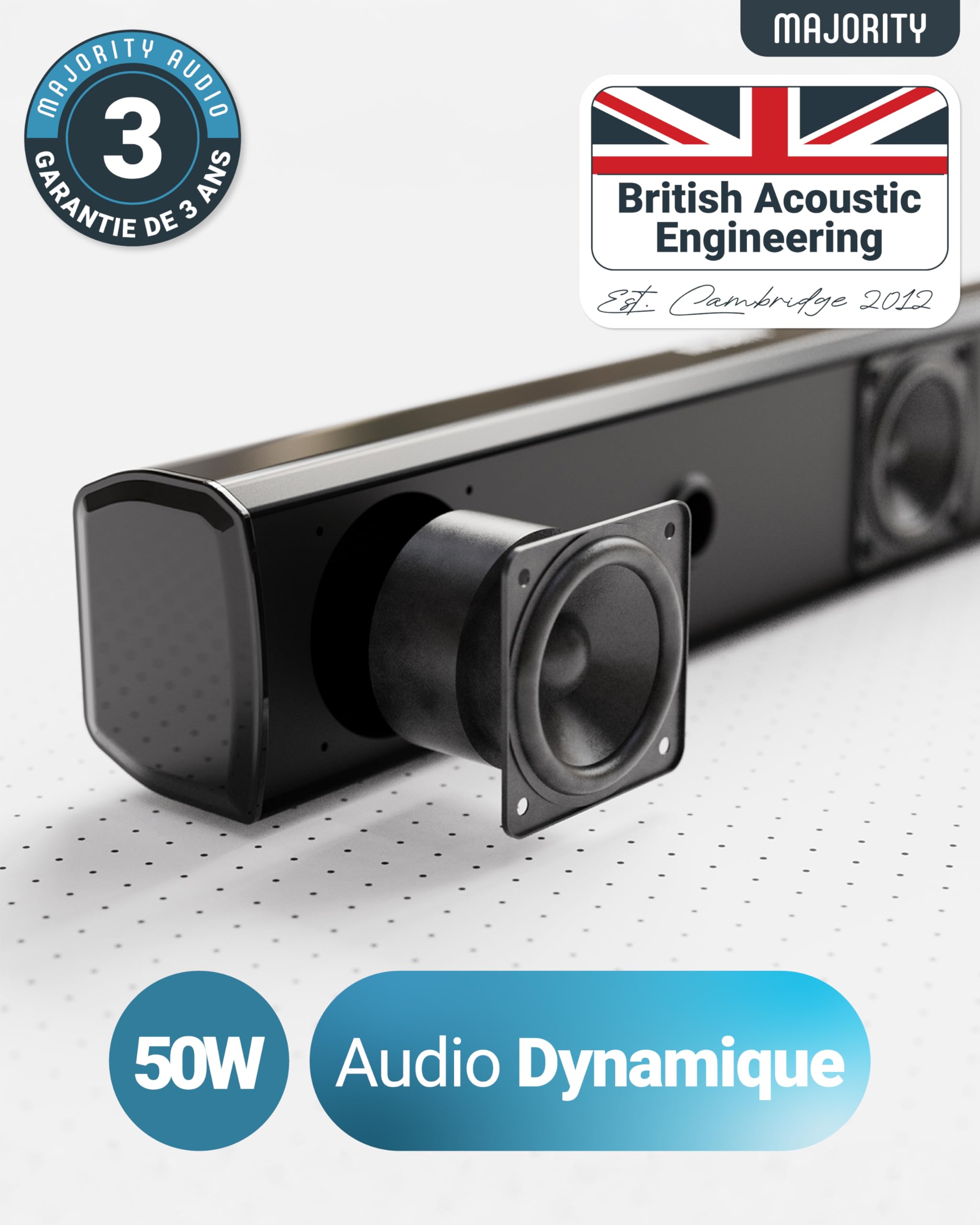 Majority Bowfell 50W Barre de Son TV Bluetooth | Enceinte TV Home Cinema 2.0 | Barres de Son avec Entrée Optique, RCA, USB, MP3 et AUX | Réglages Personnalisés de L'égaliseur et Télécommande