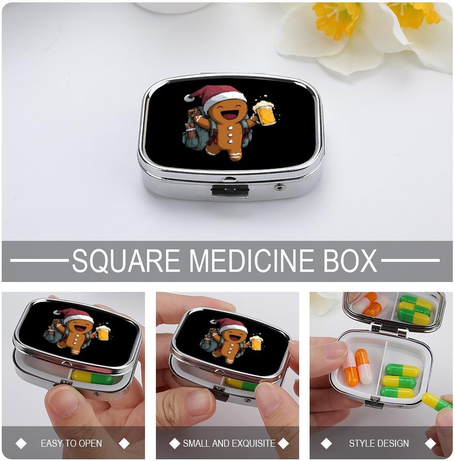 Funny Xmas-Gingerbreades Beer Travel Pill Box Portable Pill Case Holder image 4