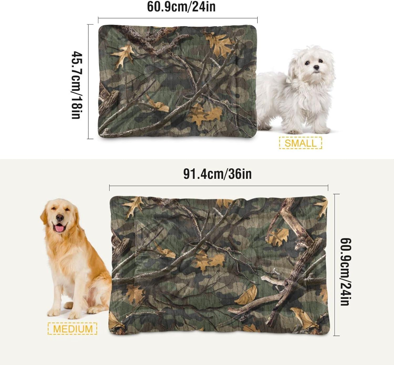 review Woods Camouflage Dog Bed Cat Bed Soft Washable Pet Crate Mat Non Slip Comfortable Puppy Kennel Bed for Indoor Small Medium Large Dogs, 24 x 36 Inch