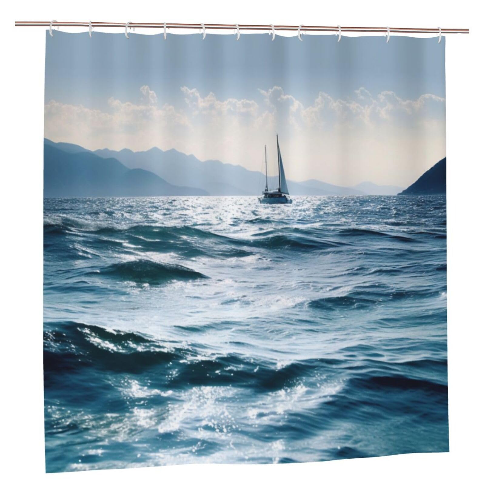 BWWHCCTI Beautiful Sea Printed Shower Curtain With 12 Plastic Hooks Opaque Quick Drying Waterproof Shower Curtains Sets For Bathroom 183x183 CM
