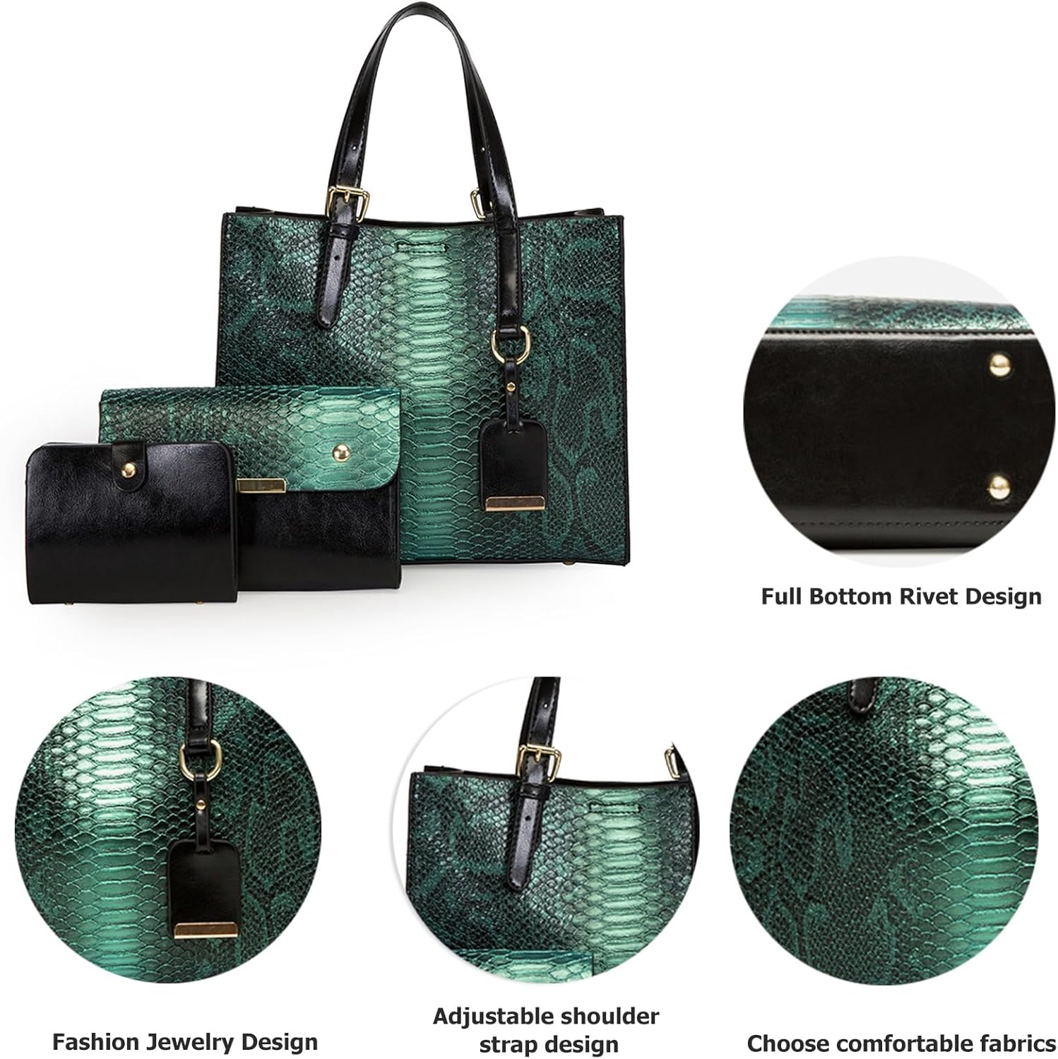 KingTo Women's Crocodile Pattern Satchel Handbags Stylish Tote Handbags crocodile purses for women 3 Pcs Set | Crocodile Pattern, Stylish, crocodile purses, for women