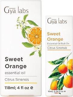 Sweet Orange Essential Oil for Diffuser (4 fl oz) & Sweet Orange Roll On (0.34 fl oz) Set - 100% Natural Aromatherapy Grade Essential Oils Set - Gya Labs