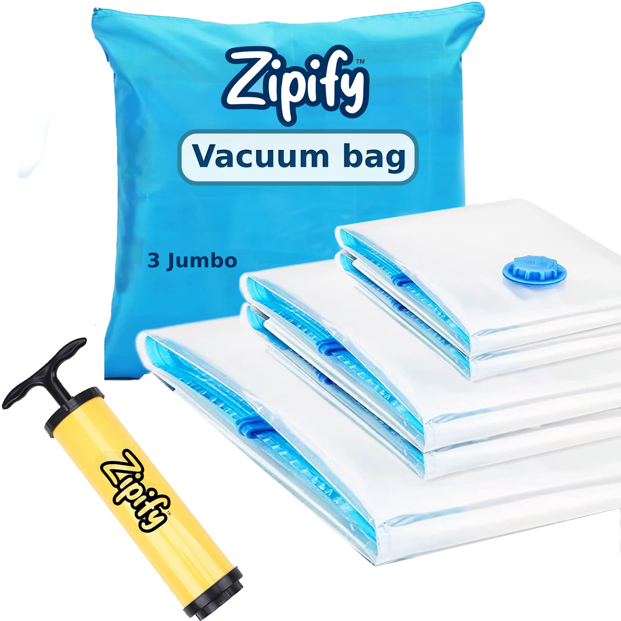 Zipify Vaccum Storage bags | vacuum bags for travel | large vacuum bags for clothes with pump | jumbo storage bags for clothes large | 3 Jumbo bags + Hand Pump (B0CBCQPN8T) Amazon Price History, Amazon Price Tracker