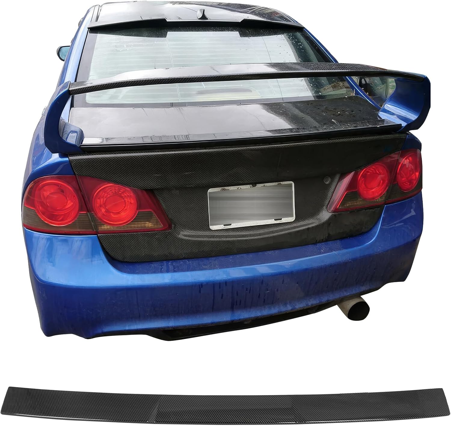 IKON MOTORSPORTS, Rear Window Roof Spoiler Compatible with 2006-2015 Honda Civic Sedan 4-Door, V Style Carbon Fiber Print ABS Top Roofline Windshield Visor Spoiler Wing