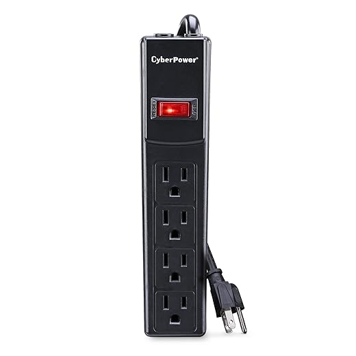 CyberPower CSB404 Essential Surge Protector, 450J/125V, 4 Outlets, 4ft Power Cord, Black