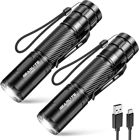 GEARLITE Linternas LED Alta Potencia Recargable 2 Piezas, 2000 Lúmenes Linterna LED Alta Pequeña Potente con Zoom, IP65 Impermeable Linterna para Niños Largo Alcance 3 Modos para Camping, Emergencia