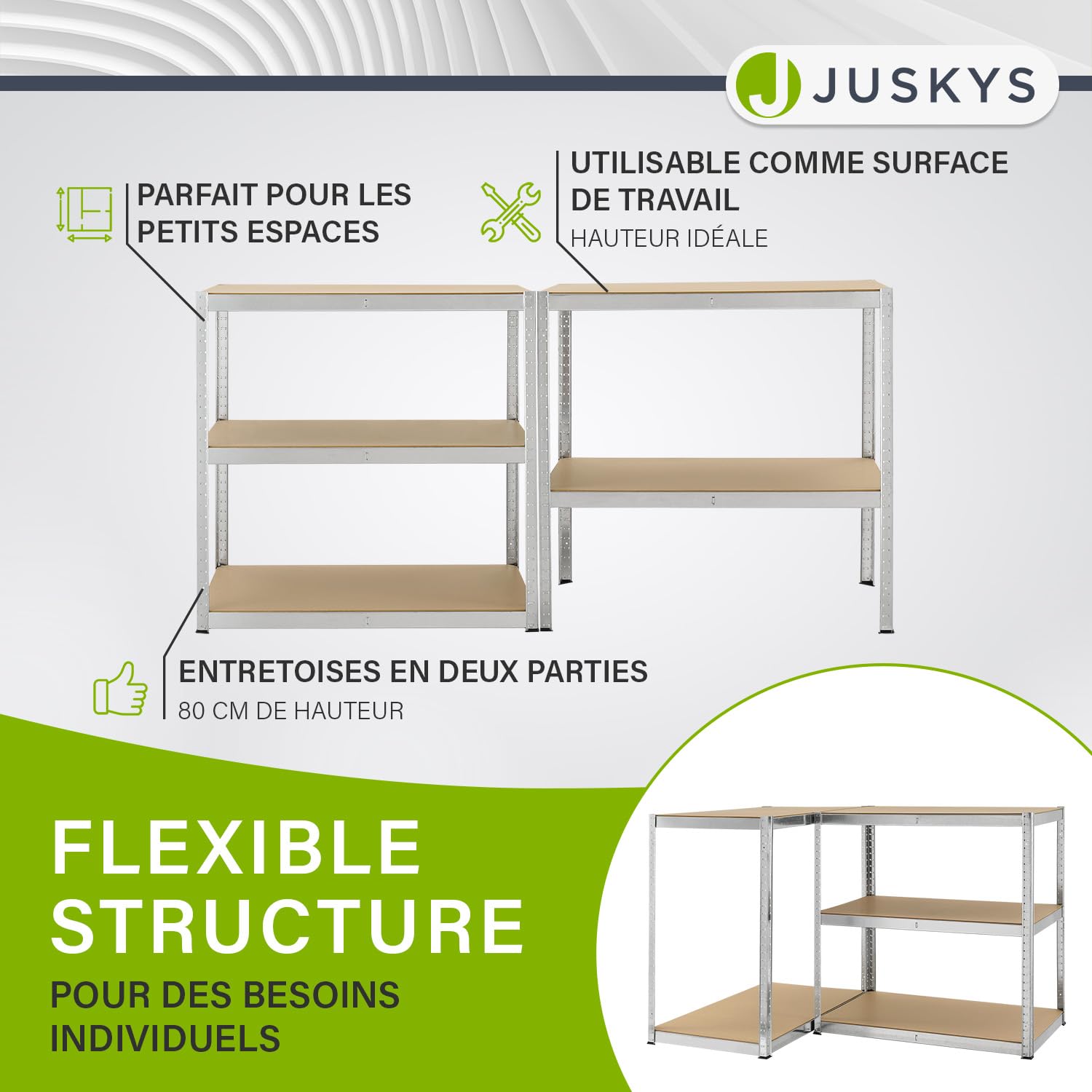 Juskys Étagère pour Charges Lourdes Basic, 200x100x60 cm (HxlxP) | 875 kg | 5 Planches| Étagère de Stockage emboîtable métal Cave système (galvanisé)