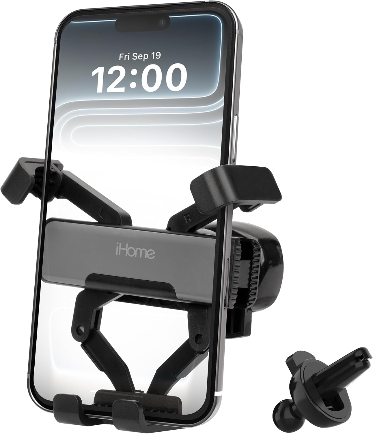 iHome Metallic Gravity Air Vent Phone Mount, Wide Compatibility, Effortless Setup, Secure Grip