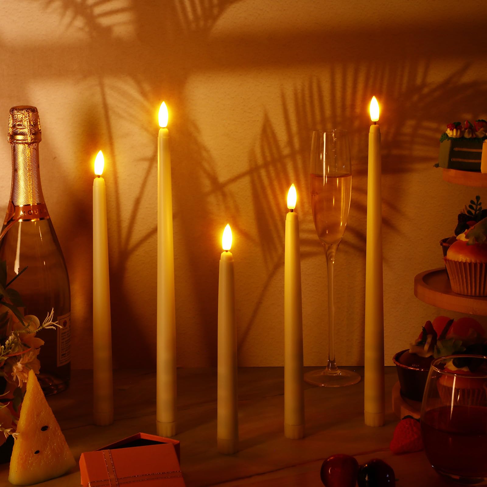 Rossesay 24 candele a LED senza fiamma, a batteria, 22 cm, 27 cm, 32 cm, 32 cm, 32 cm, 32 cm, 32 cm, 32 cm, senza fiamma, tremolanti per Halloween, Natale, chiesa e matrimoni (avorio)