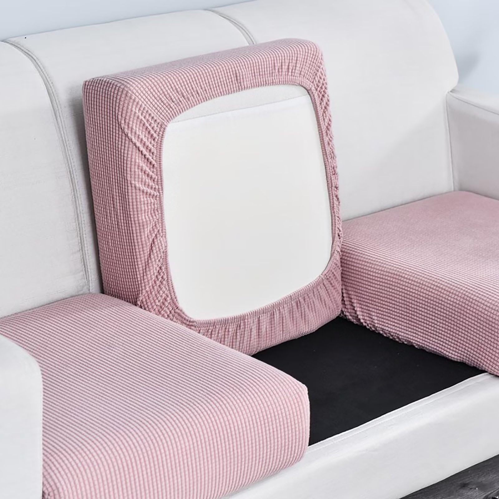Edumov Sofa Seat Cover - Fitted, Soft Cushion Slipcovers - Replacement for Individual Cushion (1-Sitzer, Pink)