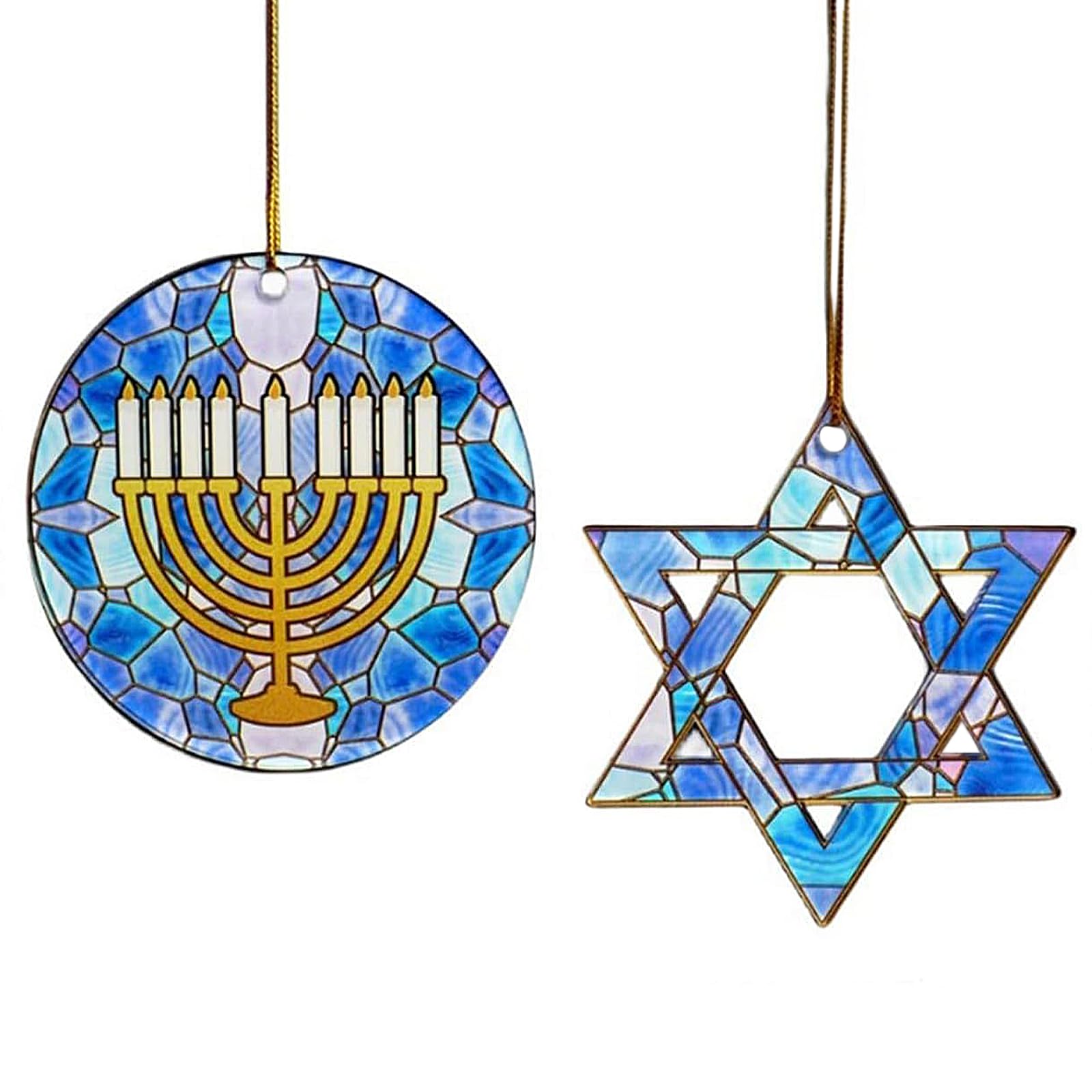 Auroriel 2-Piece Set Chanukka Ornaments Star of David and Menorah in Sky Blue for Chanukka Tree Rosh Hashanah Shana Tova Party Table Decor