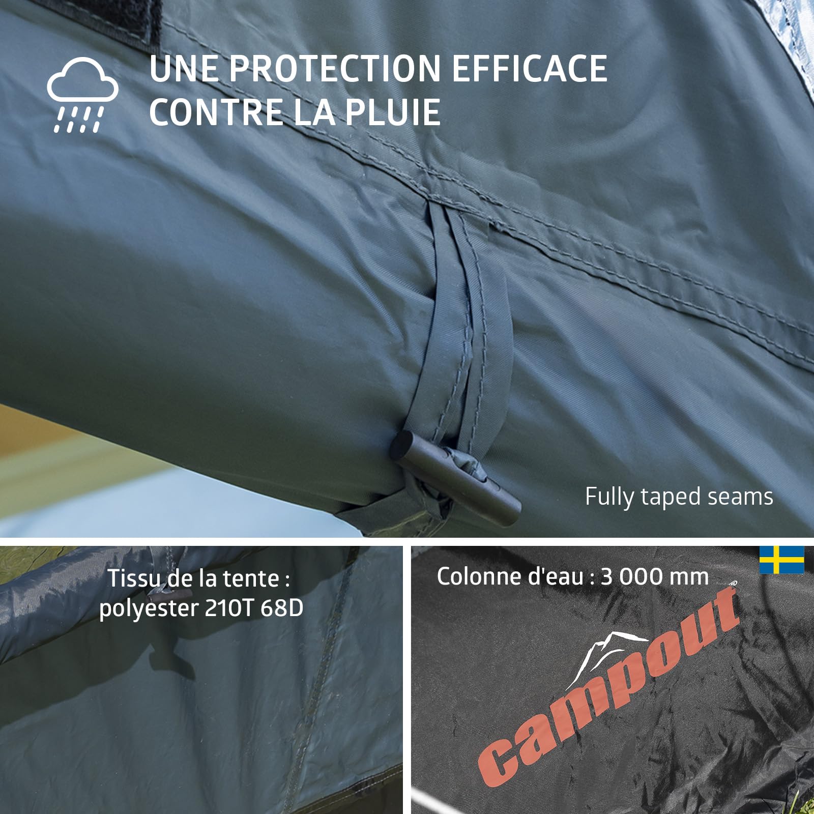 Campout Tente Hayon Van – Tente Coffre VW T5/T6/T6.1 & Mercedes Vito/V-Class – 3000 mm Étanche – Espace Abrité Supplémentaire – INCL. Poteaux d’Auvent – Hauteur 185–200 cm