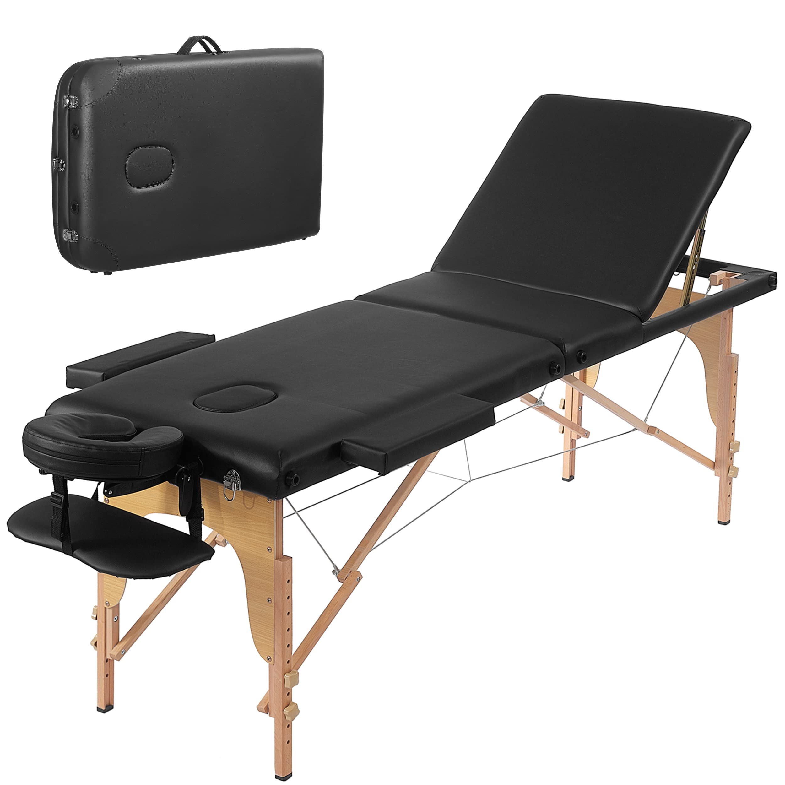 Prilinex Massage Tables Portable 3 Folding Lash Bed 84 Inch Sturdy Spa Facial Tattoo Table with Carrying Case Face Cradle - Heigh Adjustable, Black-image-37