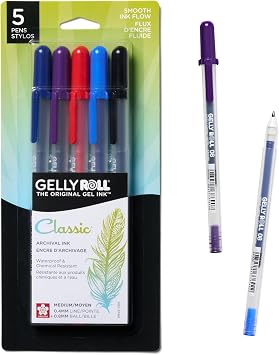 Sakura Gelly Roll Gel Pens, Medium Point, 0.4 mm Line, Assorted, 5 Pack