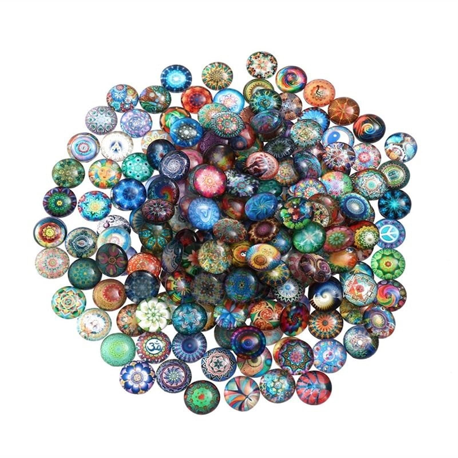 Mtadsbkfp 100Pcs 14Mm Mixed Colour Stained Glass Mosaic Tiles, Round Glass Mosaic Tiles Multicolor 12-14Mm 100/200Pcs For Crafts Jewelry Making(100Pcs 14Mm)