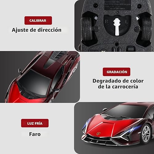 Vista 3 de MIEBELY Lamboghini - Auto de juguete Lambo a escala 124, 3.7 V, 500 mAh, Sián auto de control remoto rápido para niños de 8 a 12 años