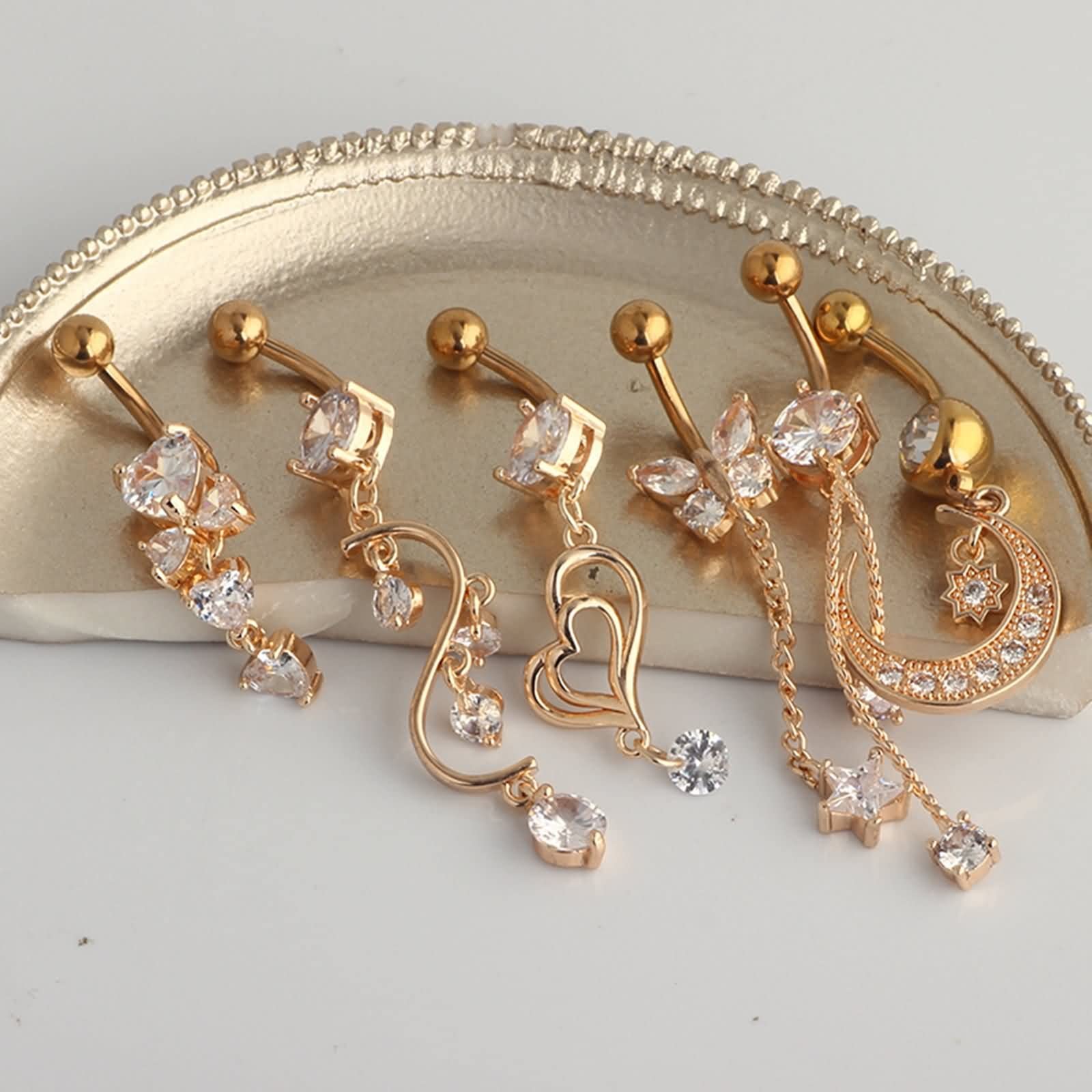 Piercing para ombligo de acero quirúrgico de 14 g, joyería de corazón, mariposa, circonita, regalos únicos para mujeres