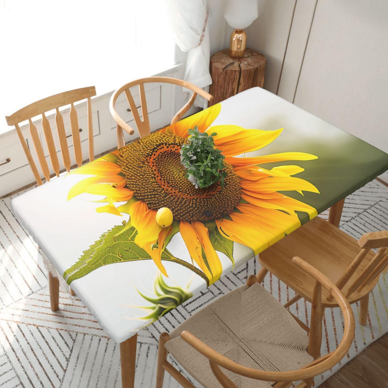 WPKJU Bloom Sunflower Printed Tablecloths 5ft Rectangular Table Covers Washable Polyester Decorative Table Cloth for Dining Table Picnic Wedding