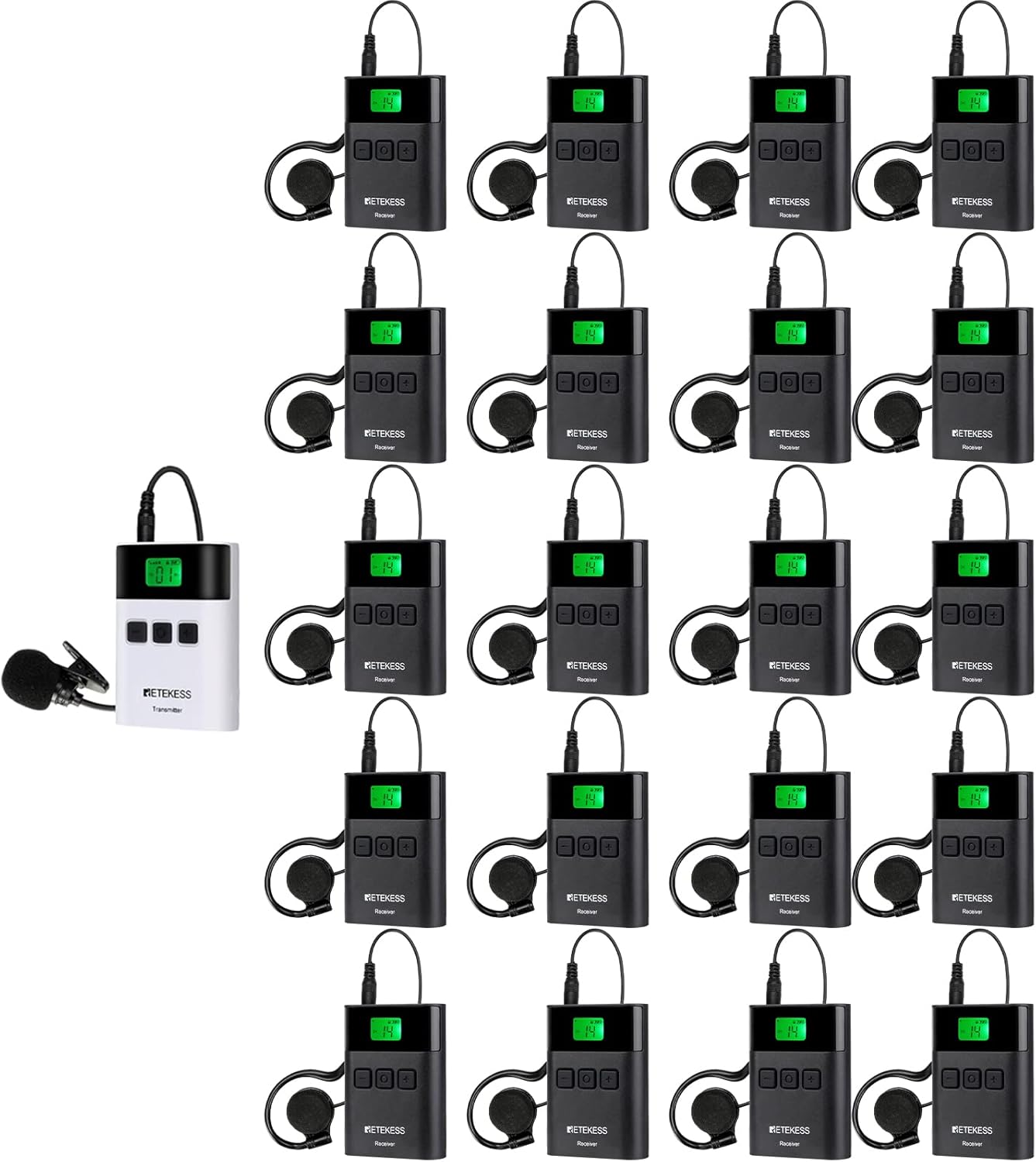Retekess TT122 Wireless 2.4G Tour Guide System, Assistive Listening Devices, 492ft, Automatic Pairing, Simultaneous Translation Equipment for Church,Tours (1 Transmitter 20 Receivers)