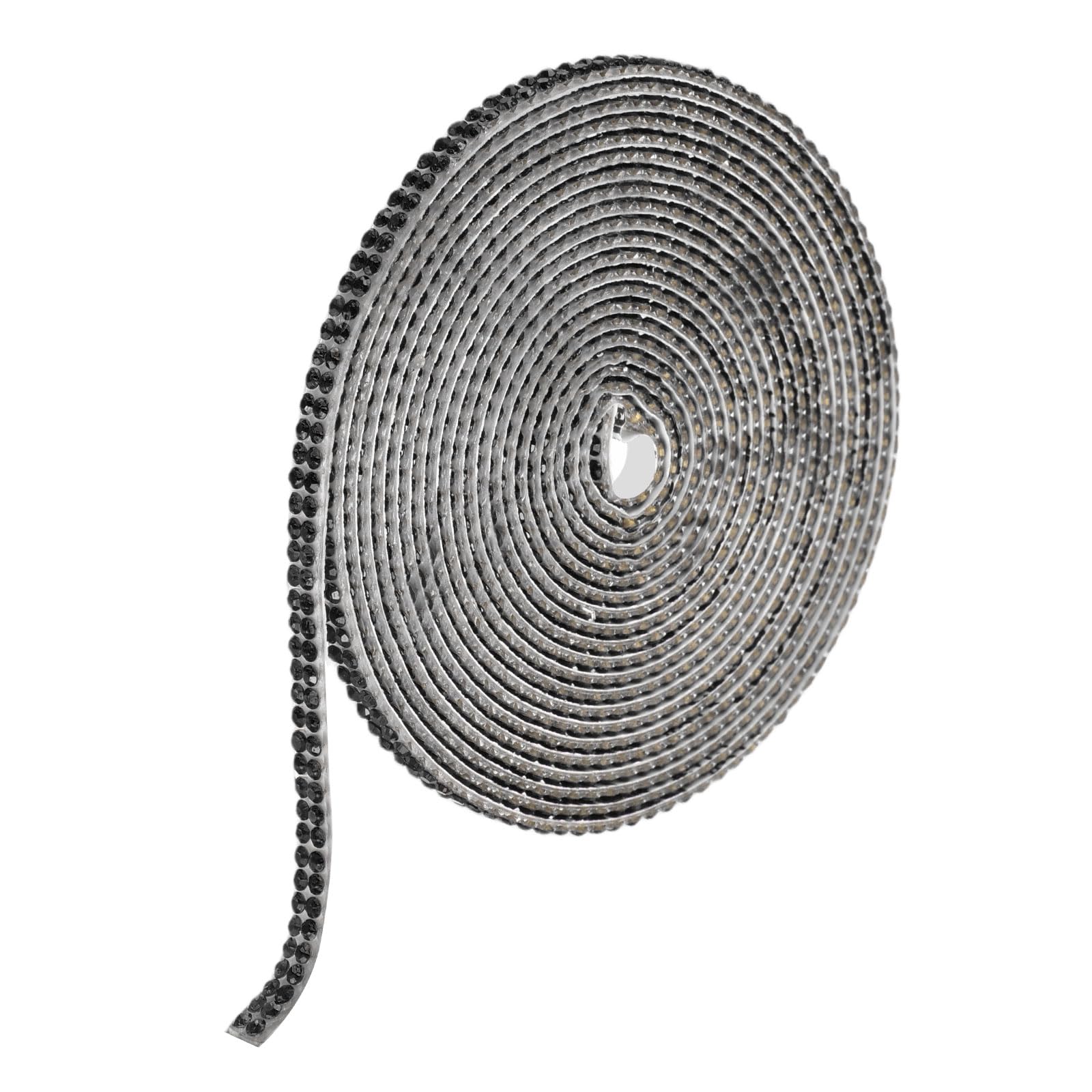 MECCANIXITY Rhinestone Tape, 3 Yard x 0.2 Inch Black Adhesive Rhinestone Ribbon Bling Tape for DIY Crafts, Party Decorations