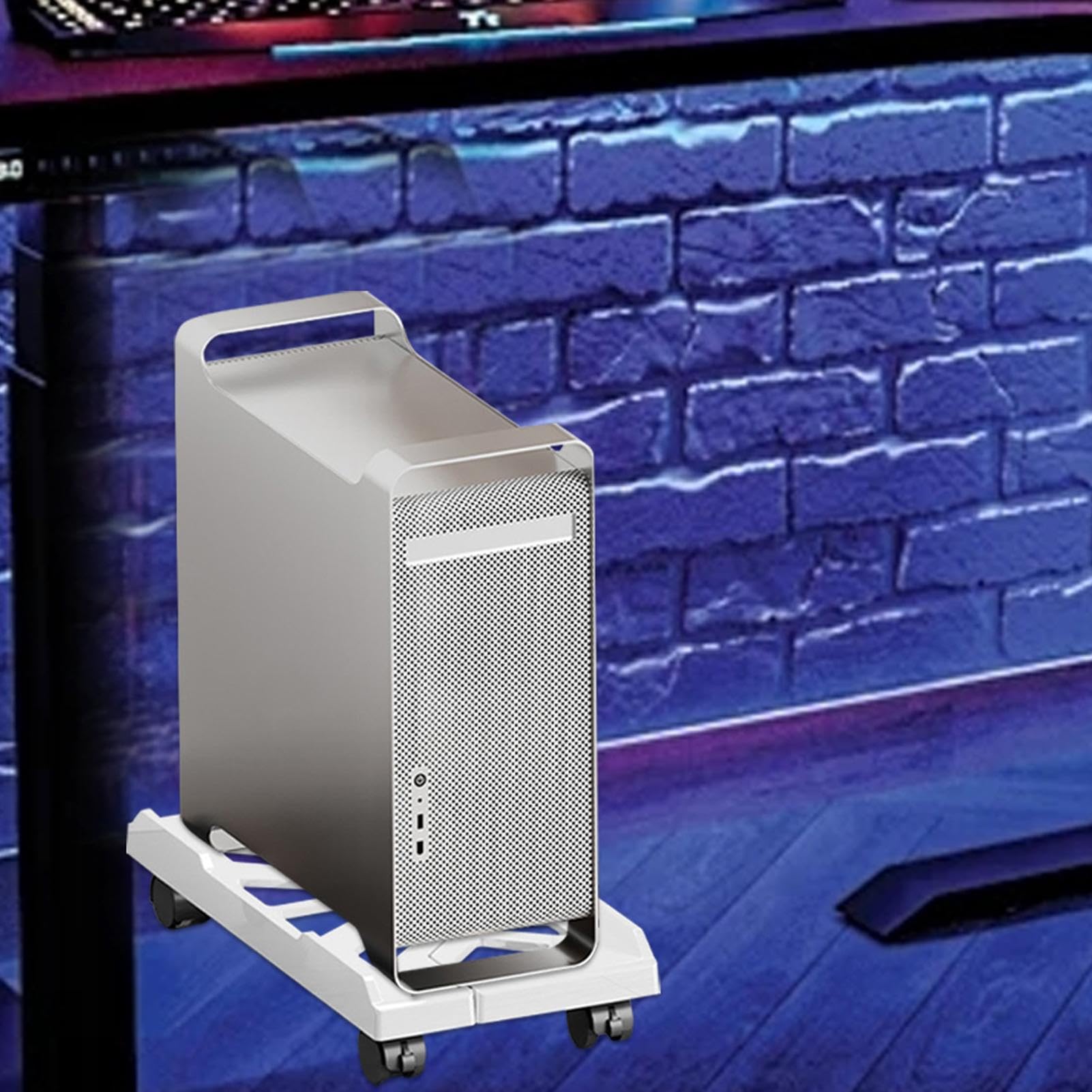 Carrello CPU con ruote - supporto per PC a rotazione compatta con slot di sfiato | Porta della torre del computer regolabile per configurazione della scrivania, ufficio a casa, impianto di gioco,
