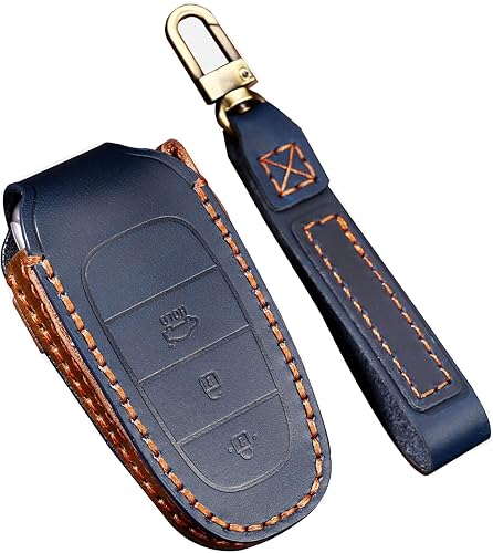 Miniatura 10 de ontto Funda inteligente para llave de automóvil con 4 botones con llavero de piel de protección completa para Hyundai Sonata 2020 2021, color azul