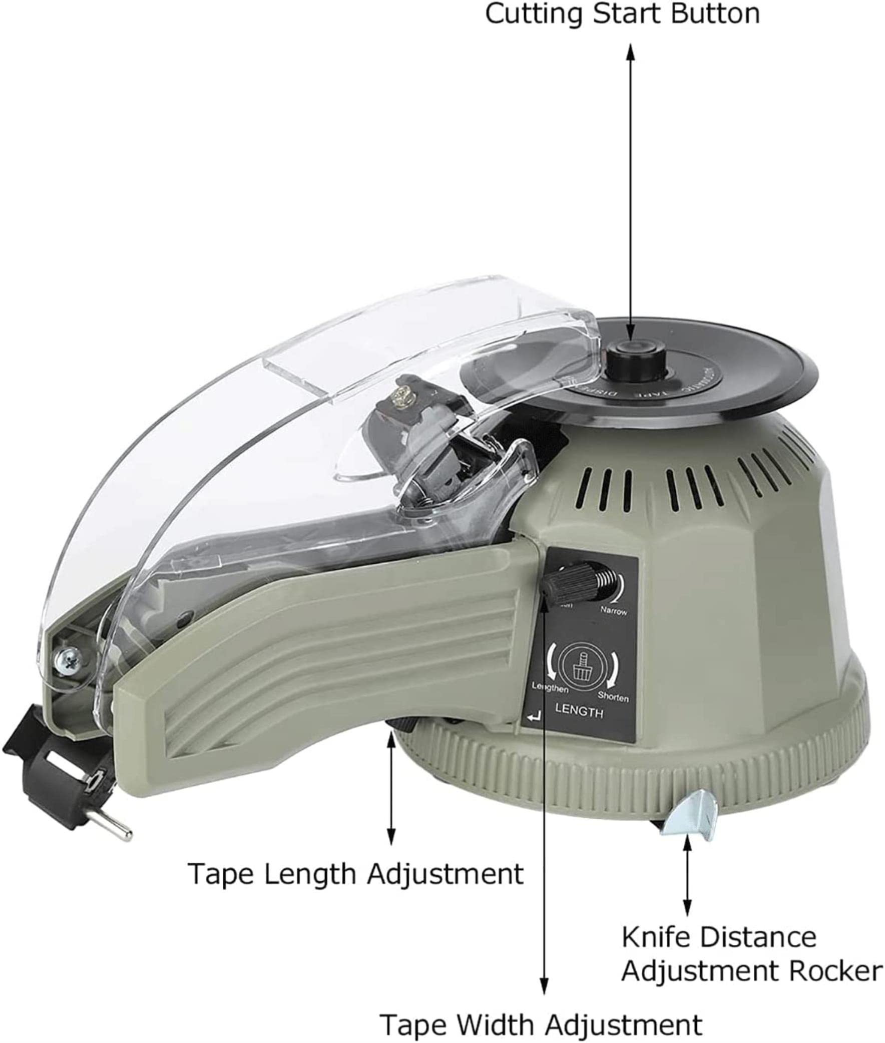 Dispenser automatico di nastri, dispenser automatico di nastro da scrivania regolabile, taglierina elettrica ad alta resistenza, con lunghezza di taglio da 11 a 58 mm e larghezza del nastro