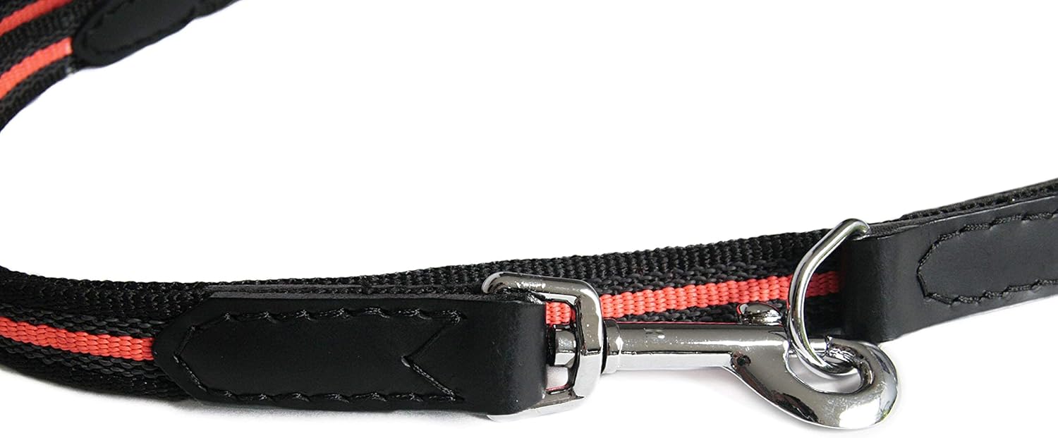 Alvalley Reflective Anti-Slip Multi Use Snap Hands Free Dog Training Leash - Durable, Strong Nylon Webbing with Leather Dog Leash for Training & Walking (Black, 6.5 ft Long with 25 mm Thickness)