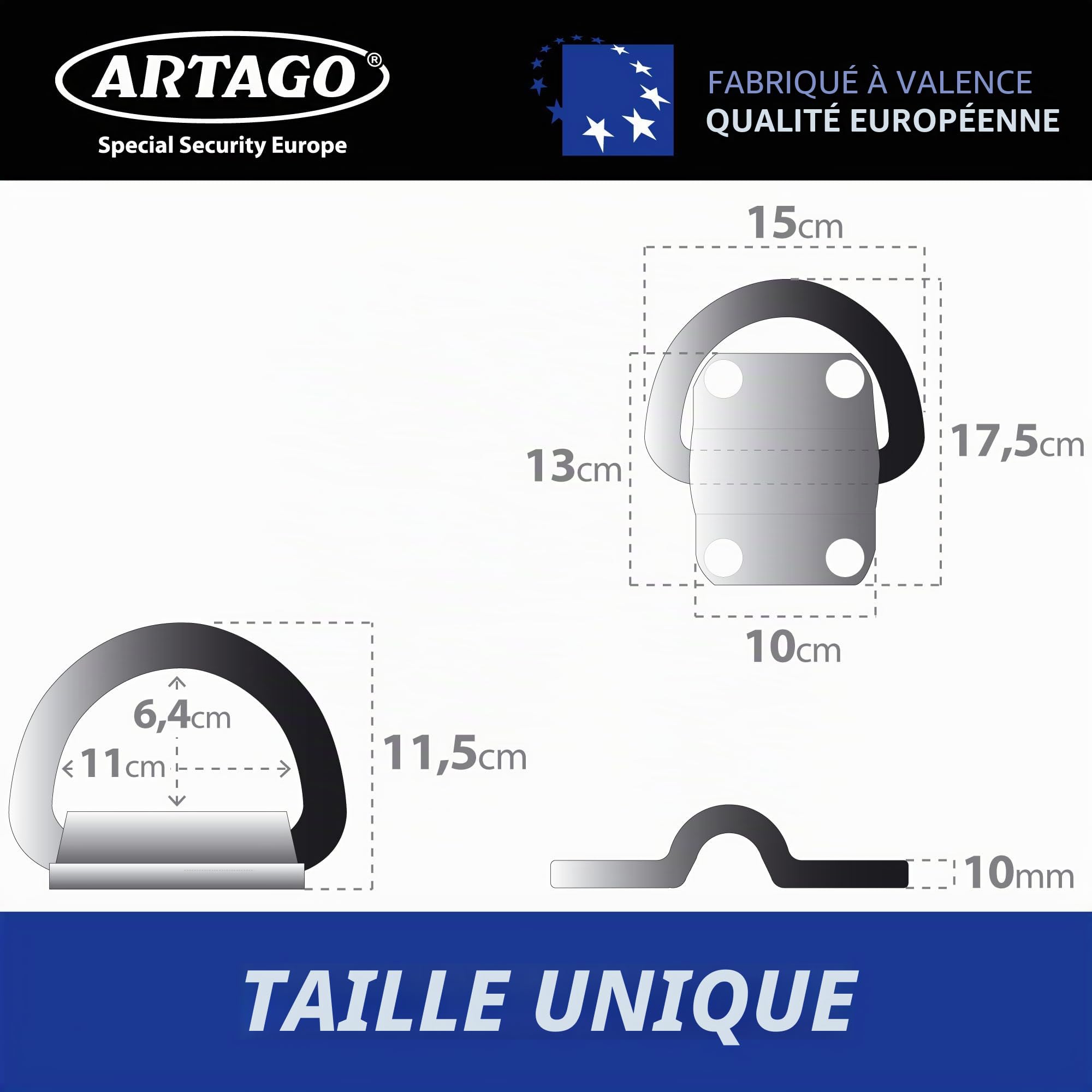 ARTAGO 60 Ancrage Sécurité Sol/Mur, Haut de Gamme, Anneau XXL Basculant ø20mm, Acier Résistance Maximale et Boulons Plus Profondes Blindées, Ancre Fixation pour Chaîne Antivol Moto Garage Parking