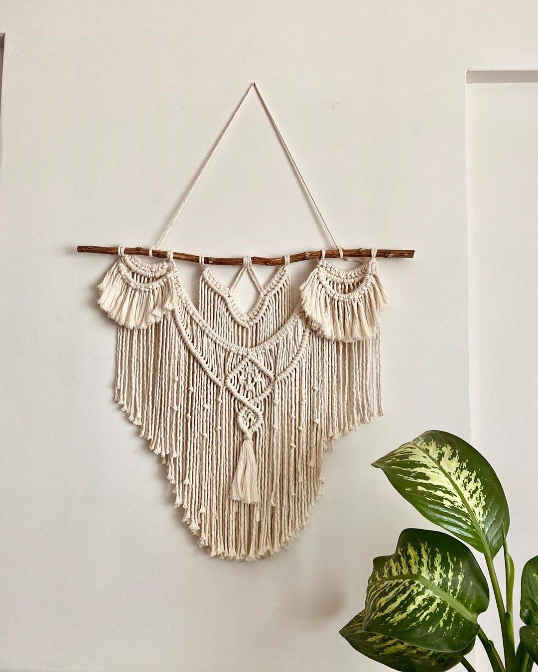 Gran Pared Colgante Macramé,80x85cm Madera Flotante Natural Decoración de Paredes Bohemias Tapiz de Macramé Encima de la Cabecera Decor de Boda de Macramé
