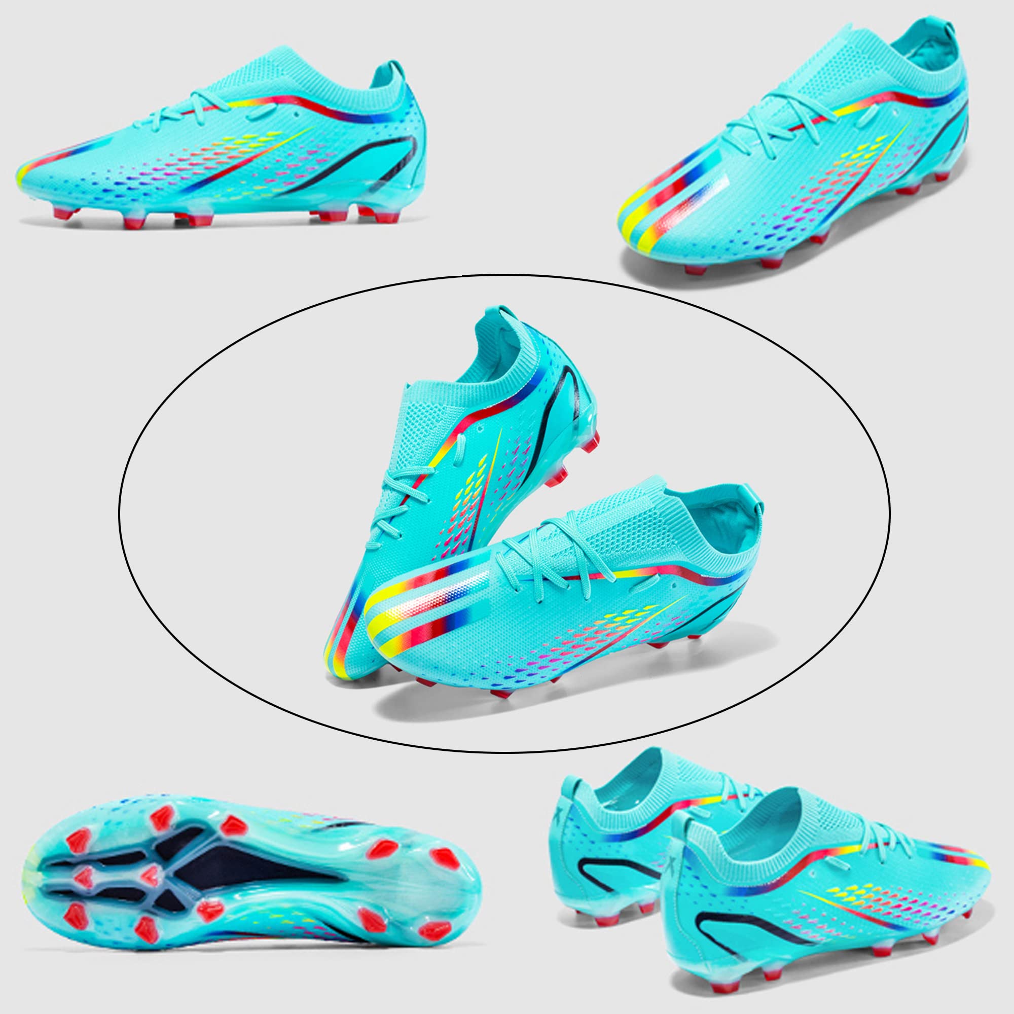 Asifn Men's Football Boys' Five Person Outdoor Indoor Spiked Track and Field Softball and Rugby Shoes Blue 5.5 US