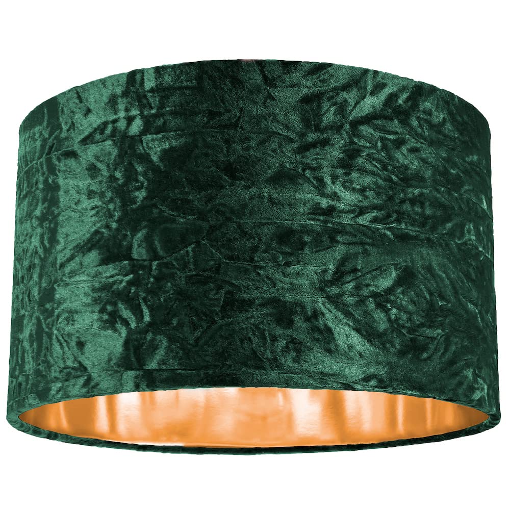 Modern Green Crushed Velvet 14" Lampshade - Shiny Copper Inner - Table/Pendant Fit