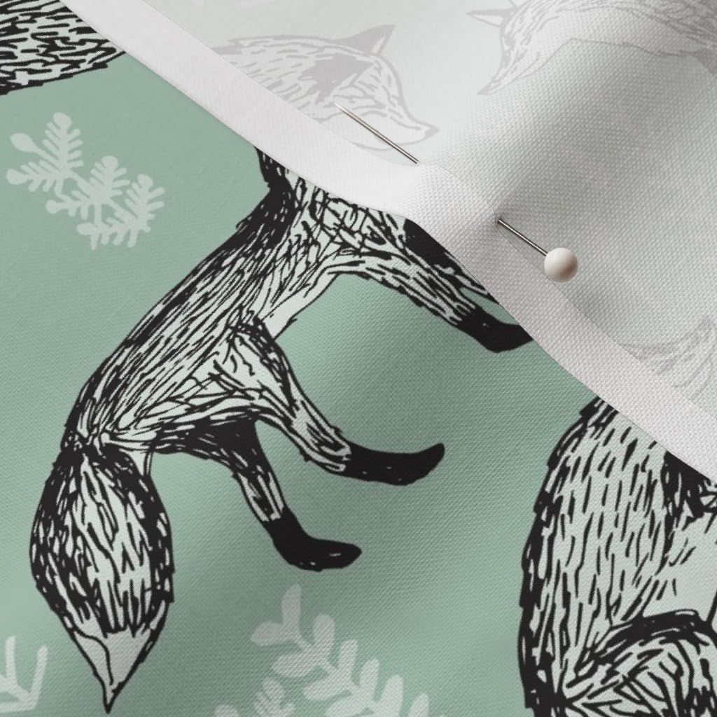 Spoonflower Fabric - Fox Mint Green Woodland Animal Cute Nursery Gender Neutral Quilt Kids Printed on Petal Signature Cotton Fabric Fat Quarter - Sewing Quilting Apparel Crafts Decor