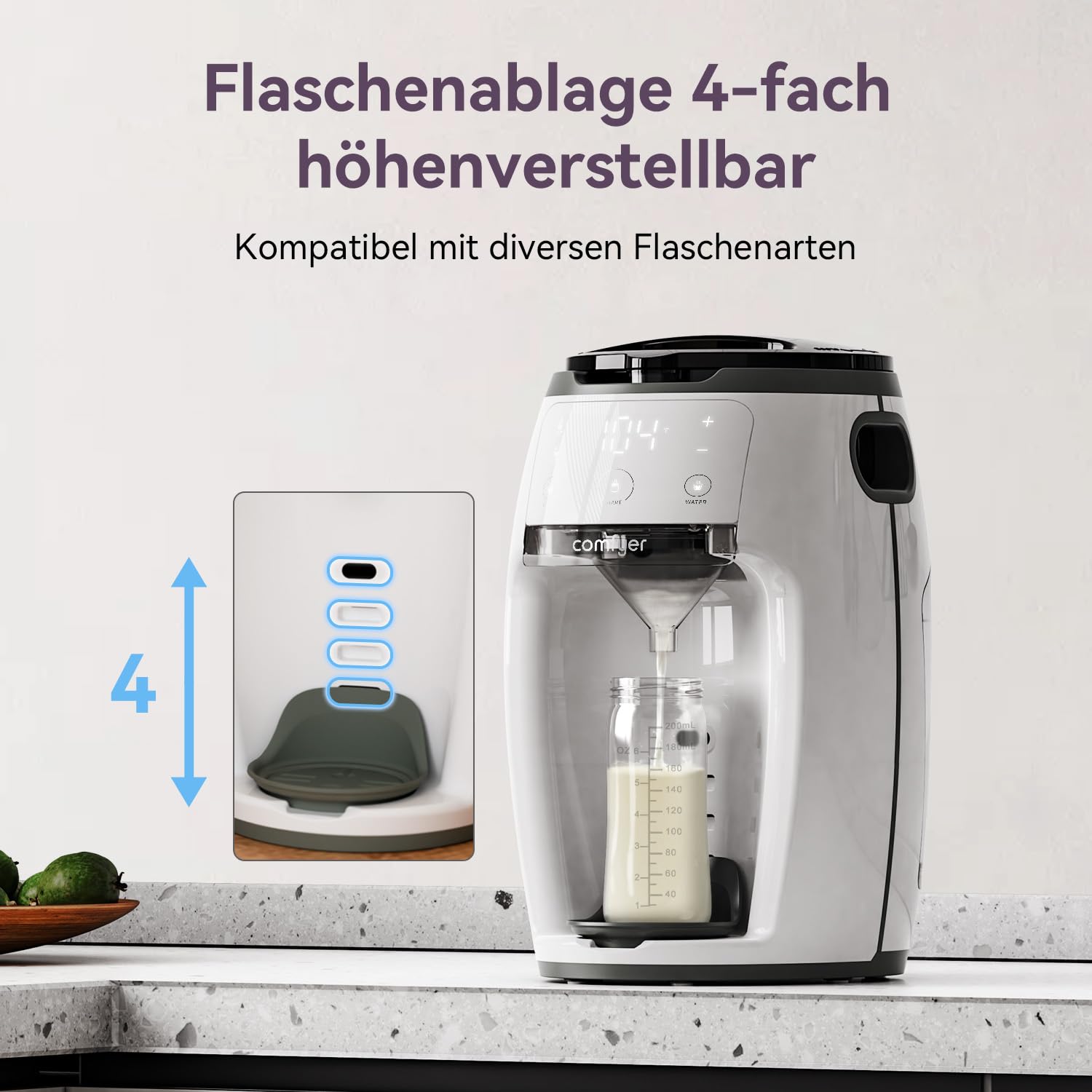 comfyer Milchmischer Sofortiger Formula Anpassbarer und automatischer Flaschenzubereiter Formula-Spender Temperaturkontrolle für Babys, automatische Pulvermischung für alle Flaschen und Formula-Marken