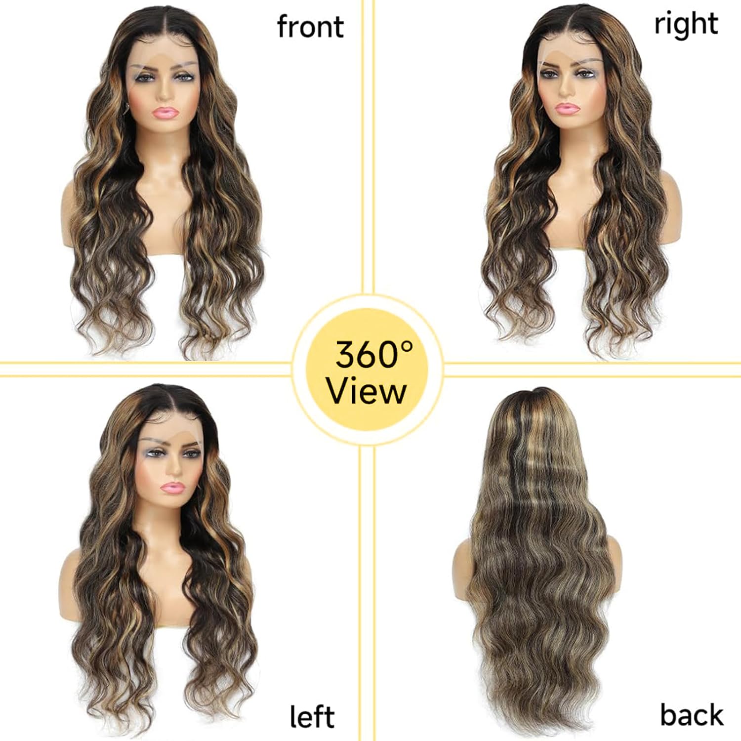 34 Inch 13x6 1B/27 Highlight Ombre Lace Front Wig Human Hair Pre Plucked 180% Density HD Highlighted Lace Front Wigs Human Hair with Baby Hair Glueless Wigs Human Hair Blonde Lace Front Wig