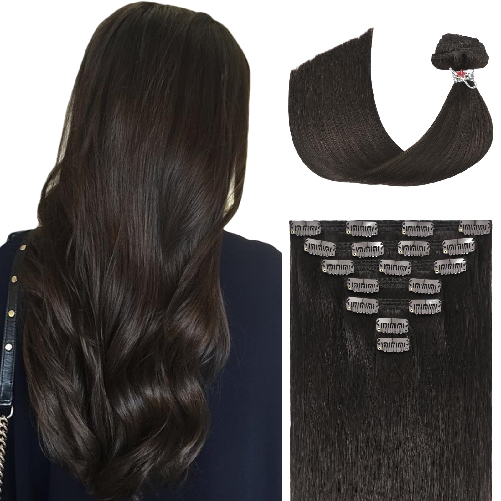 UkiraDark Brown Clip in Hair Extensions Real Human Hair, 12 Inch 100g 7pcs Hair Extensions Real Human Hair Clip in, Straight Remy Human Hair Clip in Extensions for Women Brown Hair Extensions