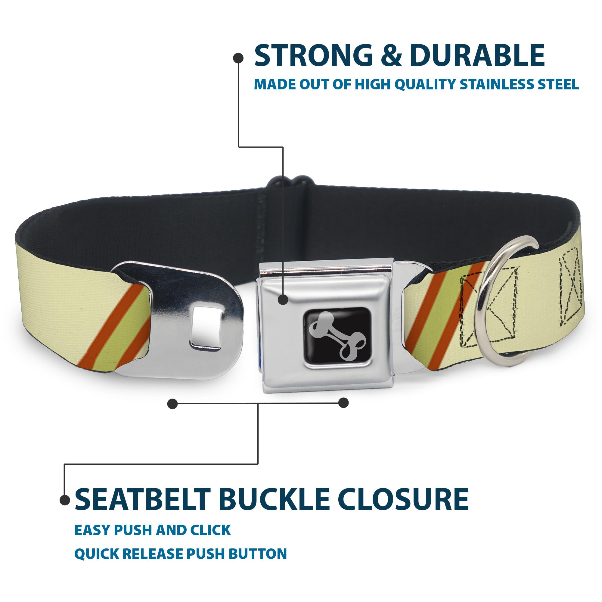 Buckle-Down DC-W30635-WL - Cinturón de Seguridad para Perro, Talla L, diseño de Rayas, Color marrón, Naranja y Verde