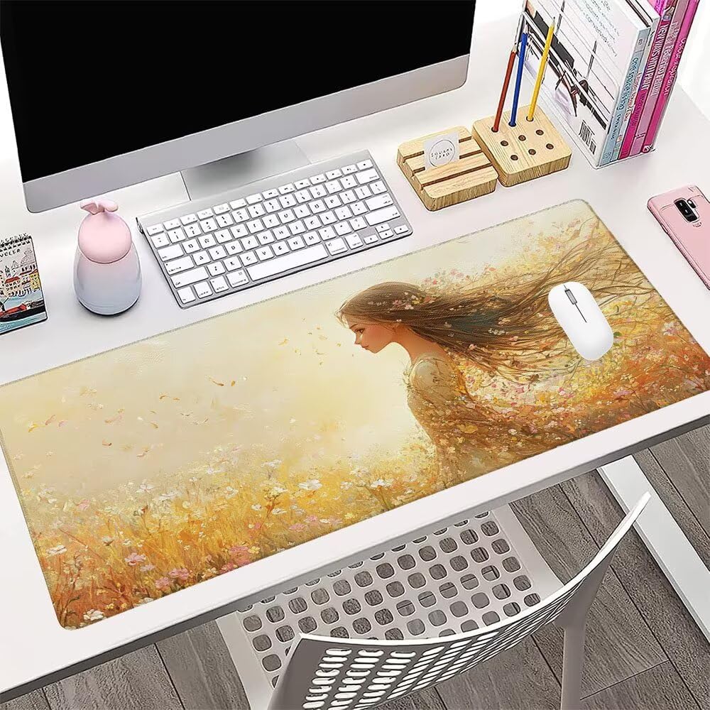 Alfombrilla de Mouse para Juegos, Giallo, XXL, Antideslizante, Impermeable, Diseño de Donna, Extendido, Grande, 1200x600x3mm, para PC, Laptop, Ufficio, Famiglia d-616
