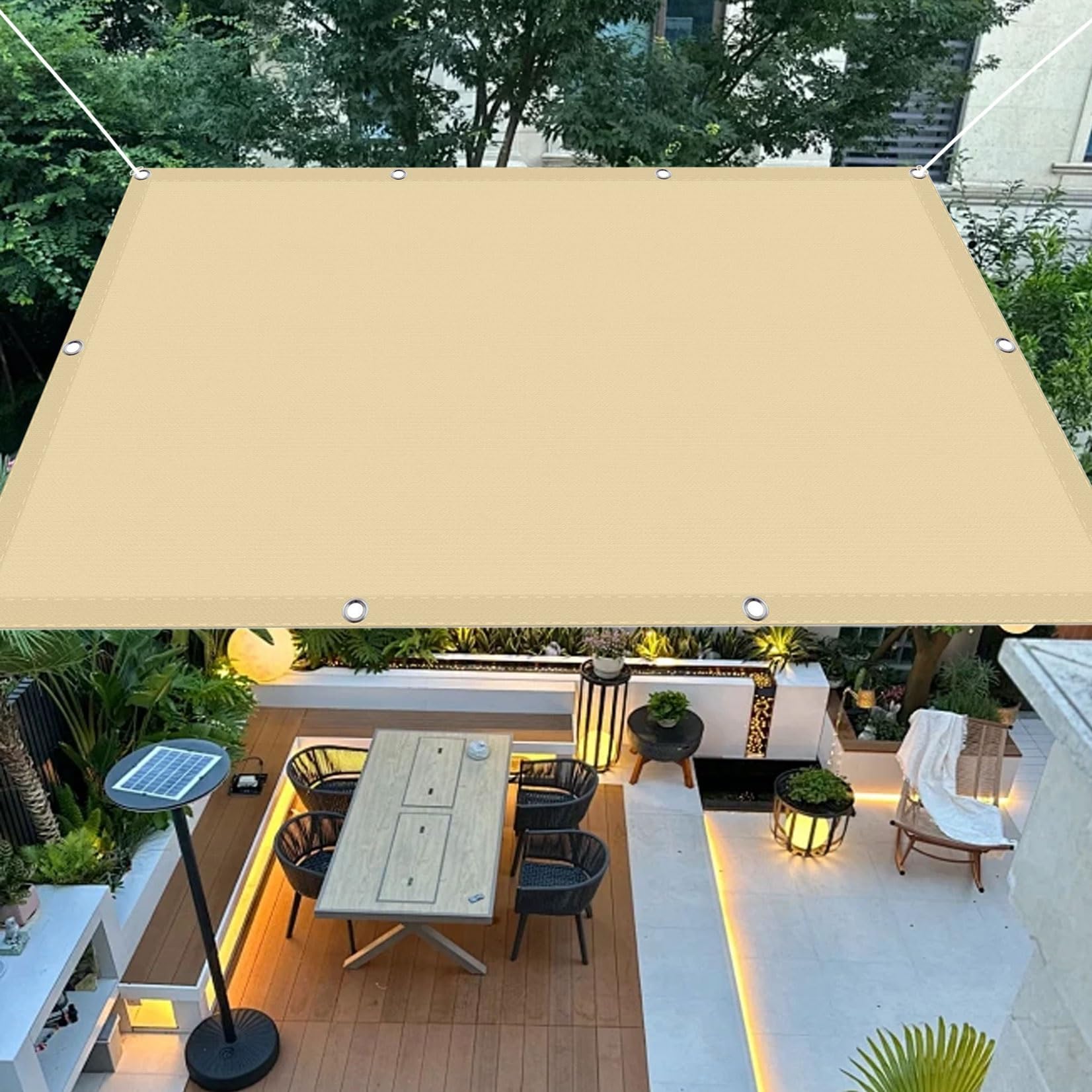 Sonnensegel Wasserdicht 1.5 x 5 m Wetterschutz Sonnenschutz Schattennetz Segeltuch Meterware UV Schutz Wetterfest mit Ösen für Draußen Patio Terrasse Camping, Creme Farben
