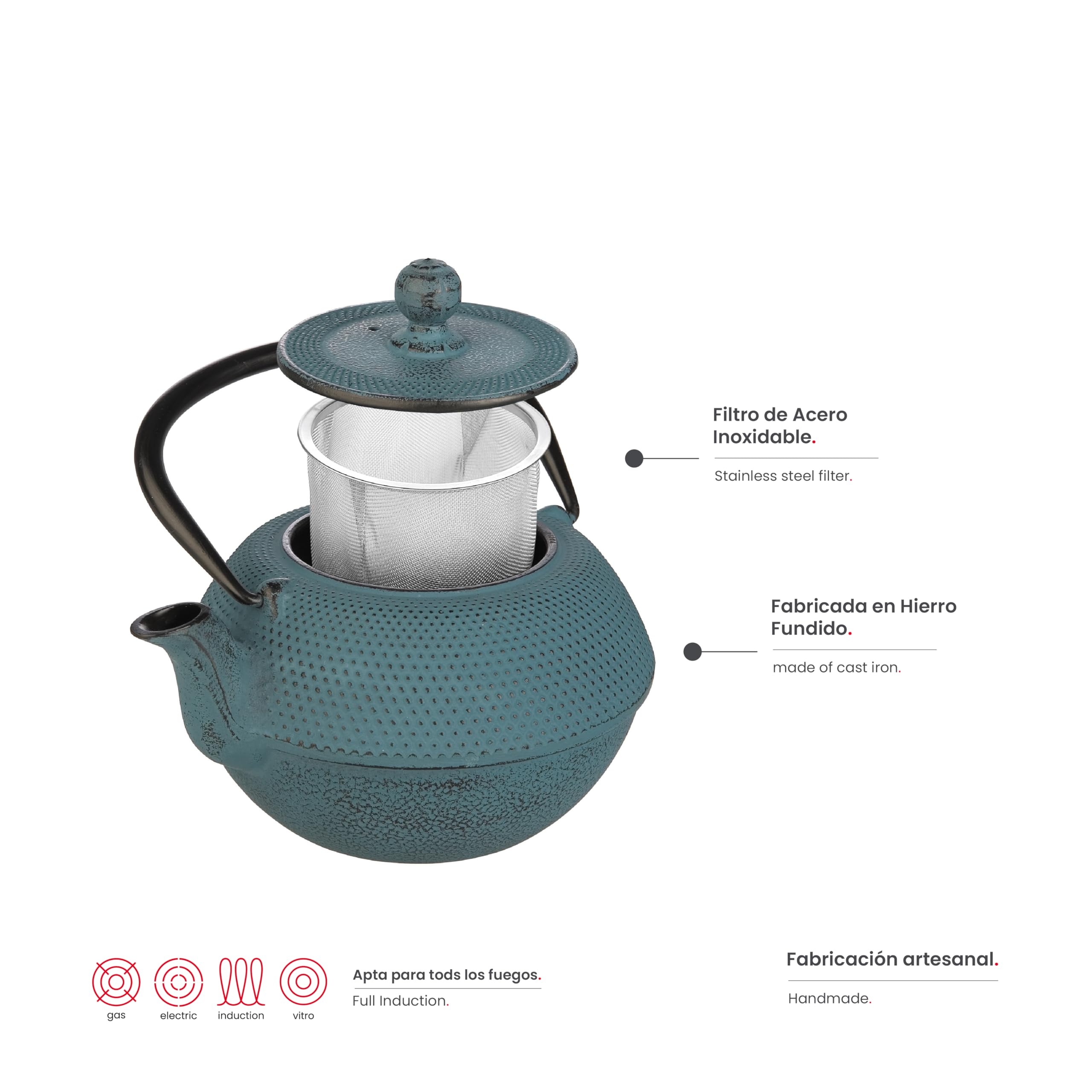 Teiera In Ghisa IBILI Verde 1,2L - Interno Smaltato, Per Induzione E Tutti I Fuochi - Foto 3