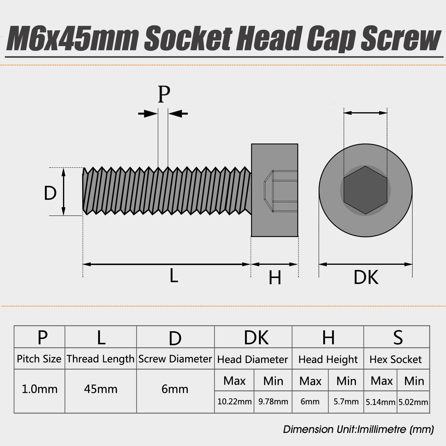 100er Pack M6-1,0x45 Innensechskant-Schrauben – Edelstahl A2, Zylinderkopf, Von Rivercity